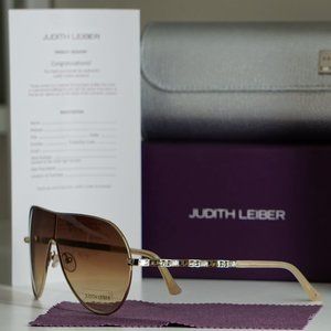 New Judith Leiber JL1653 00 04 Gold Shield Sunglasses 100% UV400 Made in Japan
